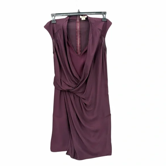 Helmut Lang Molten Drape Twist Front Dress Plum Burgundy Asymmetrical Cocktail 2 - Picture 3 of 16